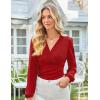 imageGRACE KARIN Long Sleeve Blouses for Women Dressy Casual Elegant Wrap Tops V Neck Work Shirts 2025 Fall Business OutfitsRed