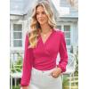 imageGRACE KARIN Long Sleeve Blouses for Women Dressy Casual Elegant Wrap Tops V Neck Work Shirts 2025 Fall Business OutfitsRose Red