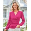 imageGRACE KARIN Long Sleeve Blouses for Women Dressy Casual Elegant Wrap Tops V Neck Work Shirts 2025 Fall Business OutfitsRose Red