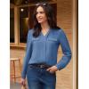 imageGRACE KARIN Long Sleeve Women Dressy Casual Tops Elegant Work Blouses Fall Outfits 2025 V Neck Business ShirtsGray Blue