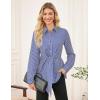 imageGRACE KARIN Peplum Tops for Women Tie Front Striped Button Down Shirt Collared Long Sleeve Business Casual Work Office BlouseBlue
