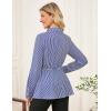 imageGRACE KARIN Peplum Tops for Women Tie Front Striped Button Down Shirt Collared Long Sleeve Business Casual Work Office BlouseBlue