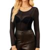imageGRACE KARIN Sheer Tops for Women Long Sleeve See Through Undershirt Crewneck Party Club Night Outfits Lace Blouse Mesh ShirtsBlack