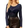 imageGRACE KARIN Sheer Tops for Women Long Sleeve See Through Undershirt Crewneck Party Club Night Outfits Lace Blouse Mesh ShirtsNavy Blue