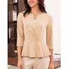 imageGRACE KARIN Women 2025 34 Sleeve Blouse V Neck Office Work Peplum Tops Ruched Dressy Shirts Tops TrendyApricot
