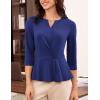 imageGRACE KARIN Women 2025 34 Sleeve Blouse V Neck Office Work Peplum Tops Ruched Dressy Shirts Tops TrendyDark Blue