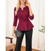 imageGRACE KARIN Women 2025 34 Sleeve Blouse V Neck Office Work Peplum Tops Ruched Dressy Shirts Tops TrendyDark Red