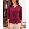 imageGRACE KARIN Women 2025 34 Sleeve Blouse V Neck Office Work Peplum Tops Ruched Dressy Shirts Tops TrendyDark Red