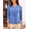 imageGRACE KARIN Women 2025 34 Sleeve Blouse V Neck Office Work Peplum Tops Ruched Dressy Shirts Tops TrendyGrey Blue