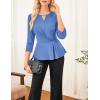 imageGRACE KARIN Women 2025 34 Sleeve Blouse V Neck Office Work Peplum Tops Ruched Dressy Shirts Tops TrendyGrey Blue