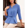 imageGRACE KARIN Women 2025 34 Sleeve Blouse V Neck Office Work Peplum Tops Ruched Dressy Shirts Tops TrendyGrey Blue