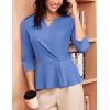 imageGRACE KARIN Women 2025 34 Sleeve Blouse V Neck Office Work Peplum Tops Ruched Dressy Shirts Tops TrendyGrey Blue