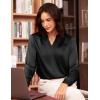 imageGRACE KARIN Women Blouses Dressy Casual Long Sleeve Satin Silk Shirts for Work Basic Tops V Neck Fashion Outfits TrendyBlack