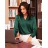 imageGRACE KARIN Women Blouses Dressy Casual Long Sleeve Satin Silk Shirts for Work Basic Tops V Neck Fashion Outfits TrendyGreen