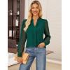 imageGRACE KARIN Women Business Casual Tops Sheer Lace Long Sleeve Blouses Work Office Pleated V Neck Shirt Fall Formal OutfitsGreen