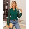imageGRACE KARIN Women Business Casual Tops Sheer Lace Long Sleeve Blouses Work Office Pleated V Neck Shirt Fall Formal OutfitsGreen