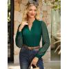 imageGRACE KARIN Women Business Casual Tops Sheer Lace Long Sleeve Blouses Work Office Pleated V Neck Shirt Fall Formal OutfitsGreen