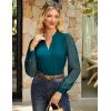 imageGRACE KARIN Women Business Casual Tops Sheer Lace Long Sleeve Blouses Work Office Pleated V Neck Shirt Fall Formal OutfitsPeacock Blue