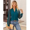 imageGRACE KARIN Women Business Casual Tops Sheer Lace Long Sleeve Blouses Work Office Pleated V Neck Shirt Fall Formal OutfitsPeacock Blue