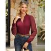 imageGRACE KARIN Women Business Casual Tops Sheer Lace Long Sleeve Blouses Work Office Pleated V Neck Shirt Fall Formal OutfitsWine Red