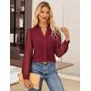imageGRACE KARIN Women Business Casual Tops Sheer Lace Long Sleeve Blouses Work Office Pleated V Neck Shirt Fall Formal OutfitsWine Red