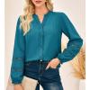 imageGRACE KARIN Women Dressy Casual Tops Long Sleeve Button Down Ruffle V Neck Blouse Business Work Shirt Summer Fall OutfitBluegreen