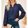 imageGRACE KARIN Women Dressy Casual Tops Long Sleeve Button Down Ruffle V Neck Blouse Business Work Shirt Summer Fall OutfitNavy Blue
