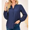 imageGRACE KARIN Women Dressy Casual Tops Long Sleeve Button Down Ruffle V Neck Blouse Business Work Shirt Summer Fall OutfitNavy Blue
