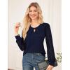 imageGRACE KARIN Women Lace Long Sleeve Shirts Dressy Business Casual Blouses Crew Neck Work Tops Fall ClothesDark Blue
