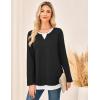 imageGRACE KARIN Women Long Sleeve Shirt2025 Fall Casual Crew Neck Tunic TopWaffle Knit Color Block Basic OutfitsBlack
