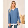 imageGRACE KARIN Women Long Sleeve Shirt2025 Fall Casual Crew Neck Tunic TopWaffle Knit Color Block Basic OutfitsBlue