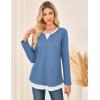 imageGRACE KARIN Women Long Sleeve Shirt2025 Fall Casual Crew Neck Tunic TopWaffle Knit Color Block Basic OutfitsBlue