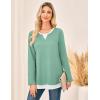 imageGRACE KARIN Women Long Sleeve Shirt2025 Fall Casual Crew Neck Tunic TopWaffle Knit Color Block Basic OutfitsGreen