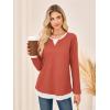 imageGRACE KARIN Women Long Sleeve Shirt2025 Fall Casual Crew Neck Tunic TopWaffle Knit Color Block Basic OutfitsOrange
