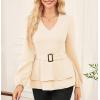 imageGRACE KARIN Women Work Peplum TopsLong Sleeve Dressy Casual BlousesV Neck Business Shirt Fall Outfits with BeltApricot