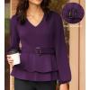 imageGRACE KARIN Women Work Peplum TopsLong Sleeve Dressy Casual BlousesV Neck Business Shirt Fall Outfits with BeltDark Purple