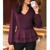 imageGRACE KARIN Women Work Peplum TopsLong Sleeve Dressy Casual BlousesV Neck Business Shirt Fall Outfits with BeltDark Red