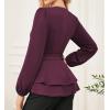 imageGRACE KARIN Women Work Peplum TopsLong Sleeve Dressy Casual BlousesV Neck Business Shirt Fall Outfits with BeltDark Red
