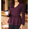 imageGRACE KARIN Women Work Peplum TopsLong Sleeve Dressy Casual BlousesV Neck Business Shirt Fall Outfits with BeltDark Red