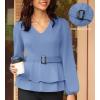 imageGRACE KARIN Women Work Peplum TopsLong Sleeve Dressy Casual BlousesV Neck Business Shirt Fall Outfits with BeltSky Blue