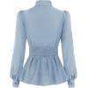imageGRACE KARIN Womens 2025 Long Sleeve Peplum Dressy Shirt Office Bow Tie Work Blouses Tops Smocked WaistBlue