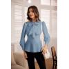 imageGRACE KARIN Womens 2025 Long Sleeve Peplum Dressy Shirt Office Bow Tie Work Blouses Tops Smocked WaistBlue