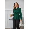 imageGRACE KARIN Womens 2025 Long Sleeve Peplum Dressy Shirt Office Bow Tie Work Blouses Tops Smocked WaistDark Green
