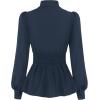 imageGRACE KARIN Womens 2025 Long Sleeve Peplum Dressy Shirt Office Bow Tie Work Blouses Tops Smocked WaistNavy Blue