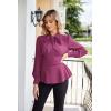 imageGRACE KARIN Womens 2025 Long Sleeve Peplum Dressy Shirt Office Bow Tie Work Blouses Tops Smocked WaistPurple Red