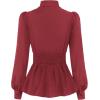 imageGRACE KARIN Womens 2025 Long Sleeve Peplum Dressy Shirt Office Bow Tie Work Blouses Tops Smocked WaistRed