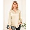 imageGRACE KARIN Womens Dressy Business Casual Blouses Satin Silk Collared V Neck Tops Lantern Long Sleeve Shirt for Work OfficeApricot