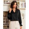 imageGRACE KARIN Womens Dressy Business Casual Blouses Satin Silk Collared V Neck Tops Lantern Long Sleeve Shirt for Work OfficeBlack