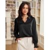 imageGRACE KARIN Womens Dressy Business Casual Blouses Satin Silk Collared V Neck Tops Lantern Long Sleeve Shirt for Work OfficeBlack