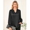 imageGRACE KARIN Womens Dressy Business Casual Blouses Satin Silk Collared V Neck Tops Lantern Long Sleeve Shirt for Work OfficeBlack